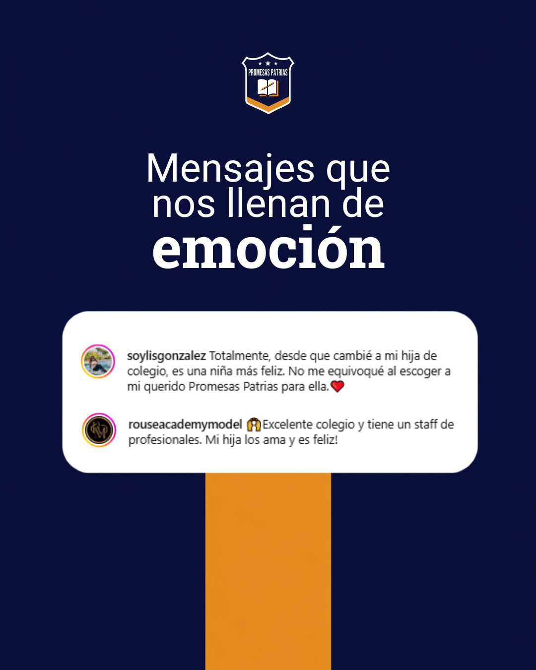 Comentario en Instagram: desde que cambié a mi hija de colegio es una niña más feliz, no me equivoqué al escoger a mi querido Promesas Patrias